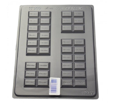 Bar chocolate mould with a variety of chocolate block shapes in the mould
