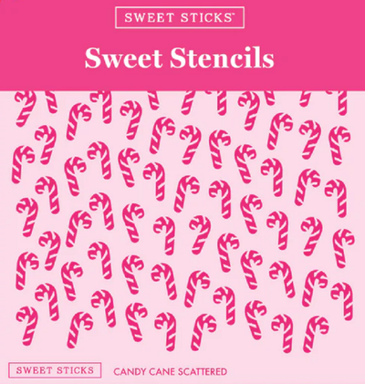 A stencil with a repeating pattern of scattered candy canes