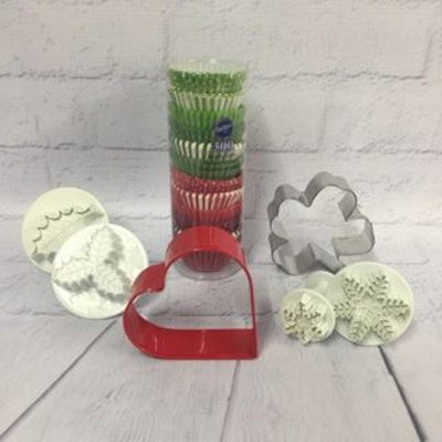 Seasonal cupcake papers and cookie cutters. Along with fondant icing cutters