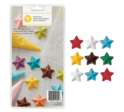 Star Chocolate moulds with coloured star chocolate examples