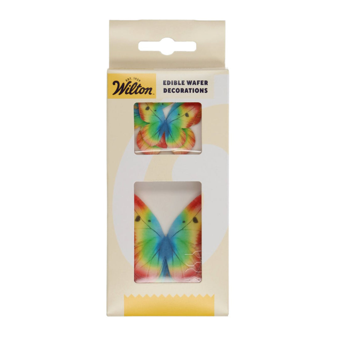 Wilton edible wafer decorations in packaging with butterfly design