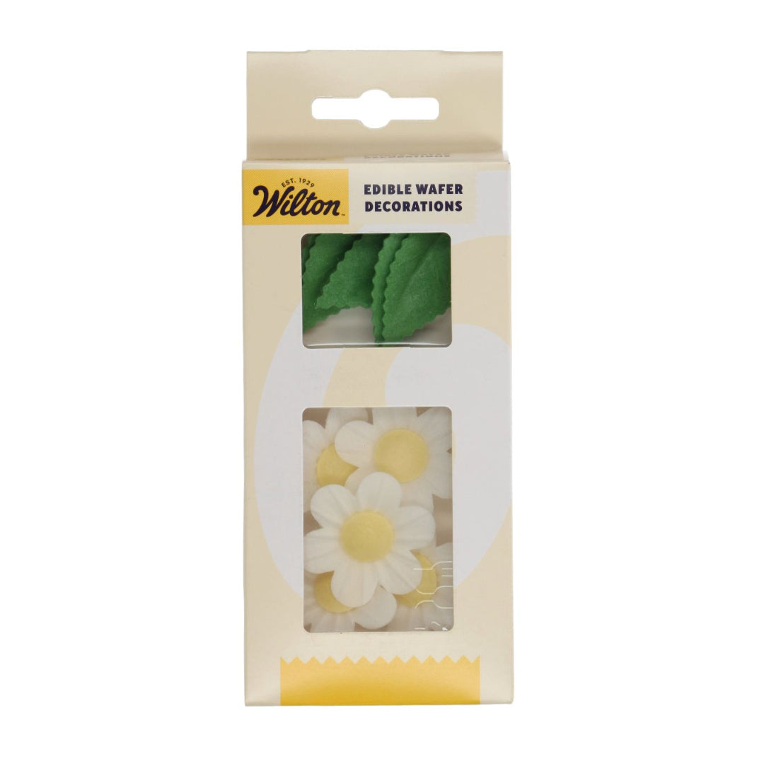 Edible Wafer Daisy Flowers and Leaves - Creamy White & yellow