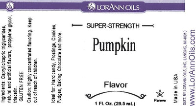 Ingredients label for Pumpkin lorann flavouring