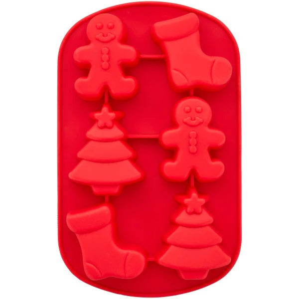 Christmas Shapes Silicone Treat Mould 6 Cavity tree gingerbread man stocking