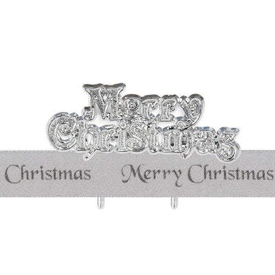 Merry Christmas plaque and ribbon cake decorating kit Silver