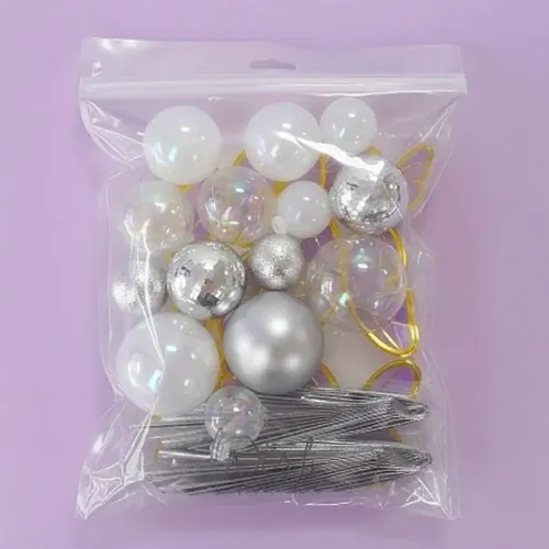 Clear silver and white balls with butterflies and fan decoration set