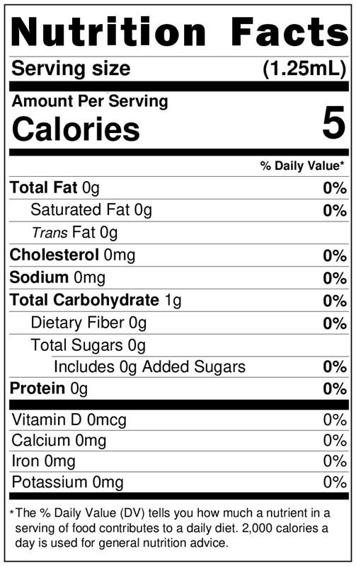 Nutrition facts label for a small serving size