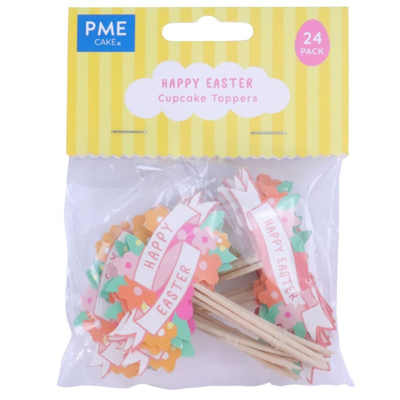 Happy Easter floral cupcake topper picks pack 24