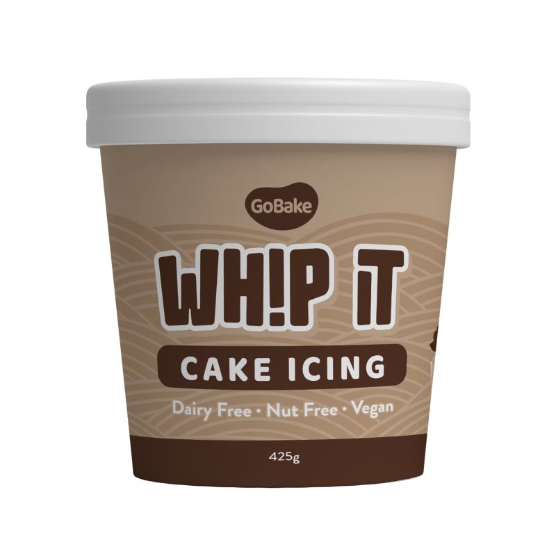 GoBake WH!P IT Milk chocolate Cake Icing container on a white background