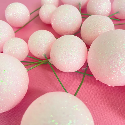 Glitter Baby Pink foam ball deco toppers 20 pieces