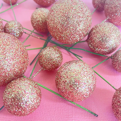 Glitter Rose Gold foam ball deco toppers