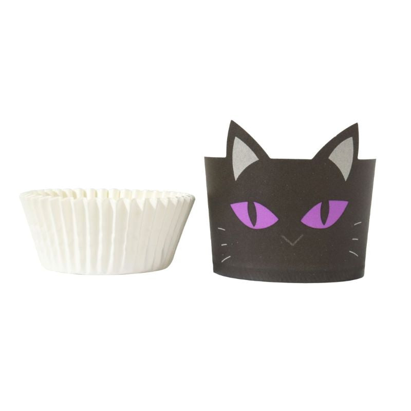 Black cat-themed cupcake paper and white liner paper cup