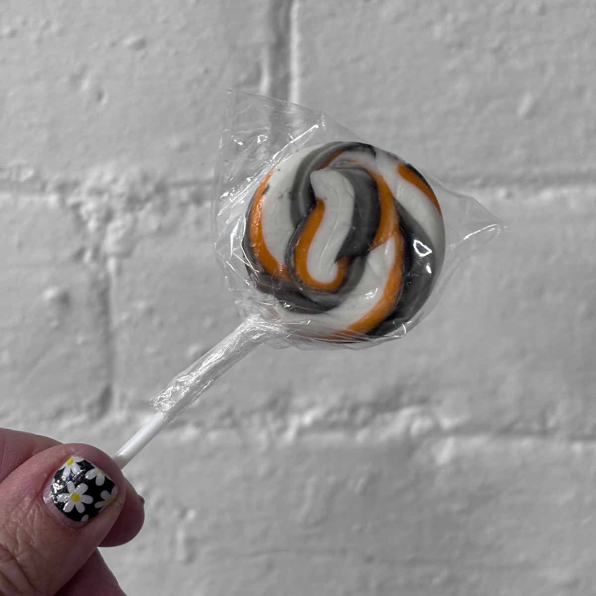 Orange Black and White Swirly lollipop Small (great for drip cakes)