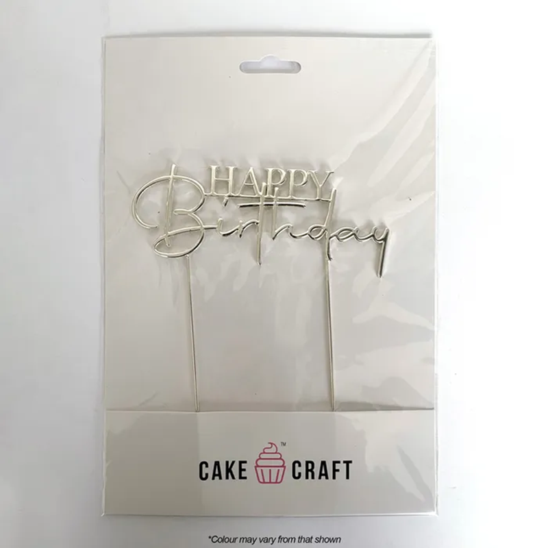 Silver METAL CAKE TOPPER HAPPY BIRTHDAY style No2