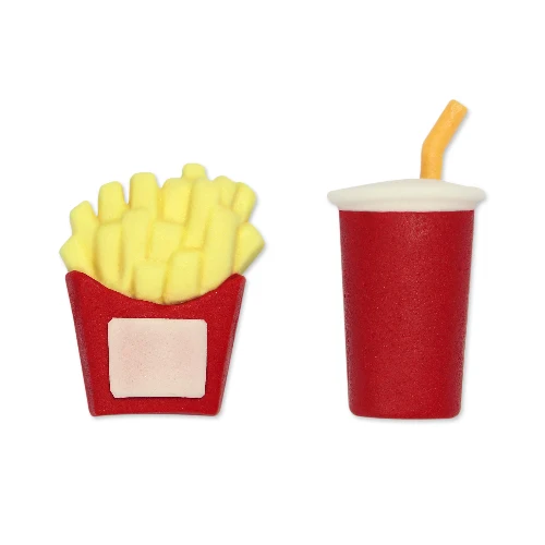 Fondant examples made from the Jem fast food cutter mould set with fries and a drink