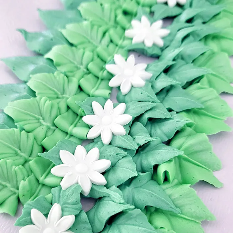 Examples of piped leaves created using the leaf piping tip set