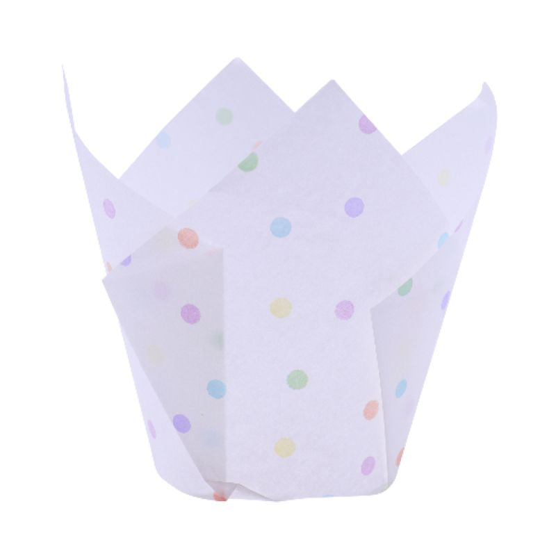Rainbow Polka Dots Muffin cups or cupcake papers - Cafe Style Tulip handkerchief shape