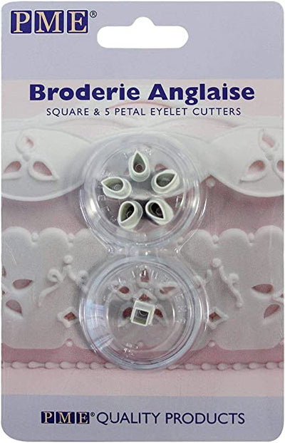 Broderie Anglaise square and 5 petal 2 cutter eyelet set