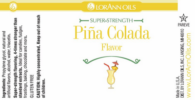 LorAnn Oils Pina Colada flavor label with branding and product details.