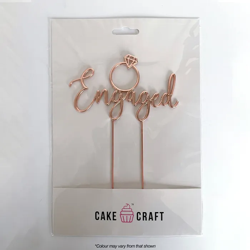 Diamond ring Rose Gold metal Engaged cake topper