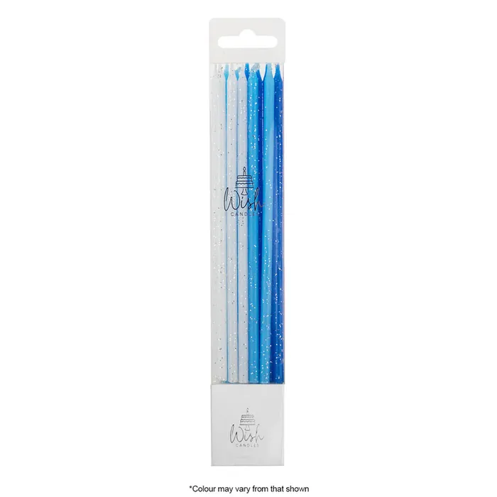 Tall 15cm candles Blue Glitter Ombre Pack of 12