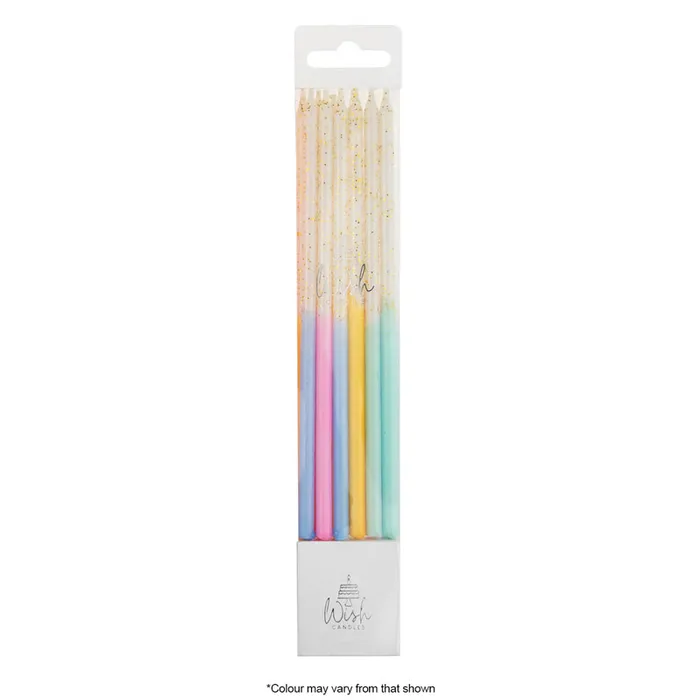 Tall 15cm candles Pastel Colours Glitter Ombre Pack of 12
