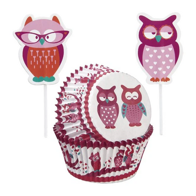 cupcake papers with owls. With coordinating owl decorative picks