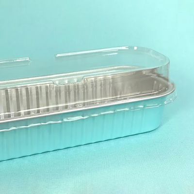 Foil mini loaf pan rectangle baking cups pans Blue with lid.