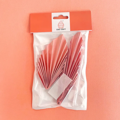 Paper palm leaf fan decorative cake topper 2 per pack Baby Pink Rose gold toning