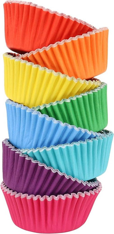 Rainbow foil lined multi colours cupcake papers by PME 100 pack