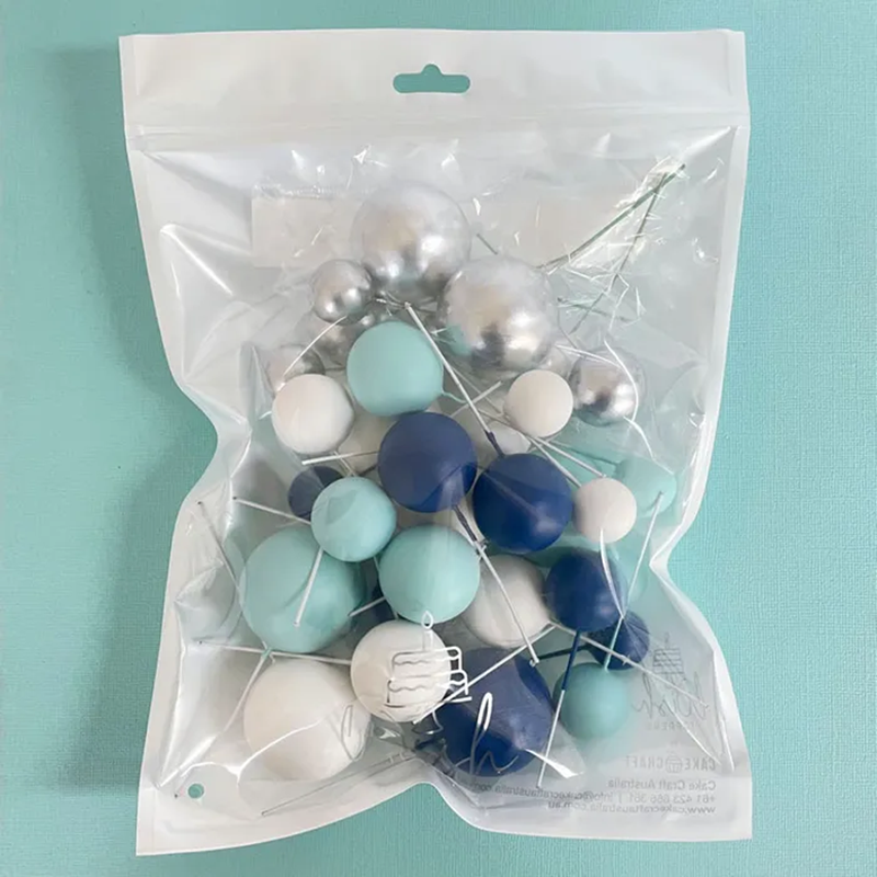Blue white & Silver foam ball deco toppers 32 pieces
