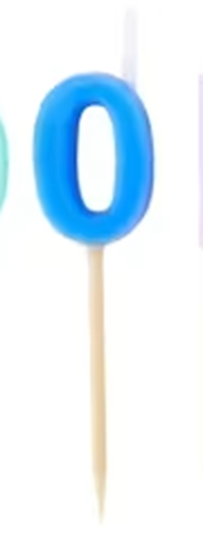 Alphabet candle on wooden pick Letter O or NUMBER 0 Blue