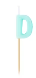 Alphabet candle on wooden pick Letter D Aqua