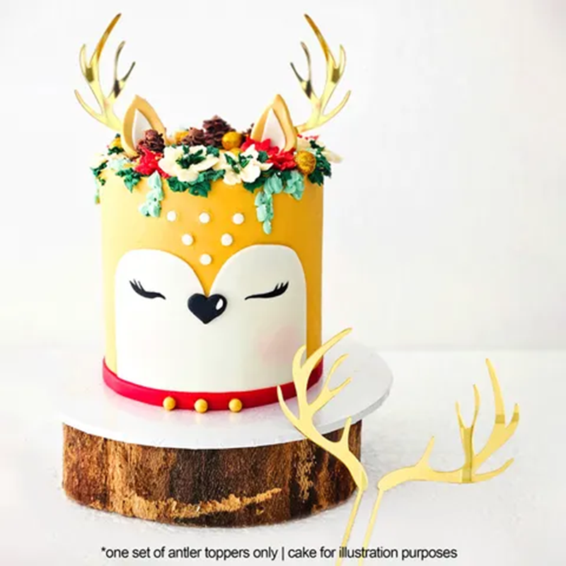 Reindeer antlers or Deer antlers gold acrylic cake topper makes the perfect finishing touch to a deer themed cake