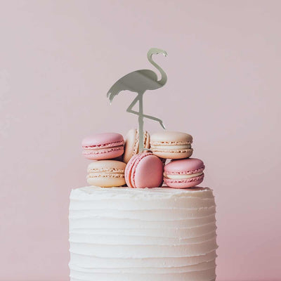 Flamingo Silver mirror acrylic cake topper