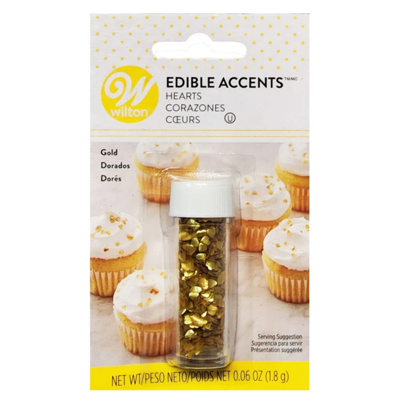 Edible glitter shapes Gold hearts by Wilton
