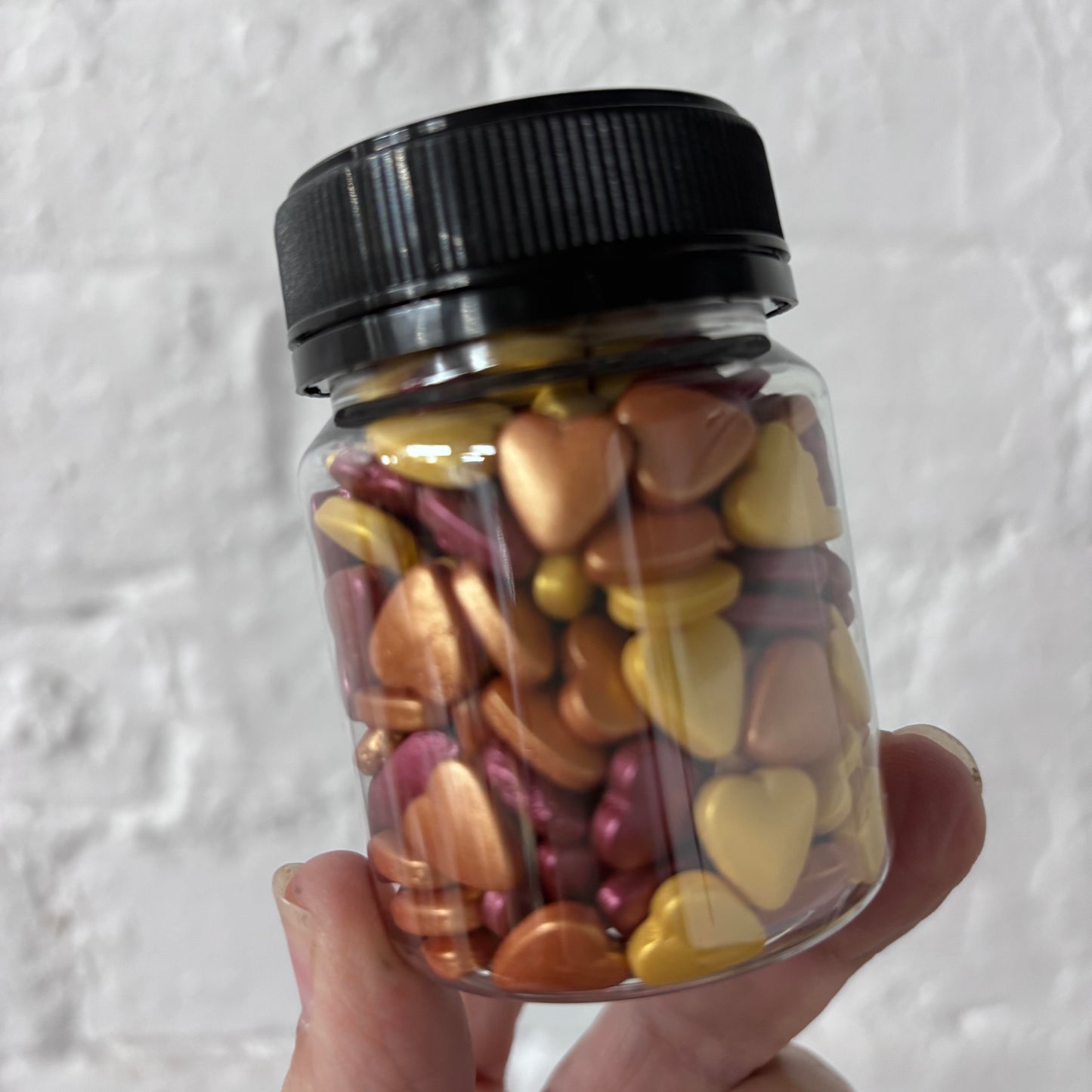 3 colours of heart shape sprinkle sin a jar