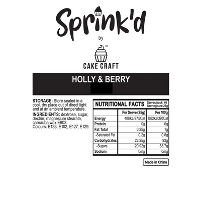 Sprink'd Holly and berries mix Christmas Sprinkles info label