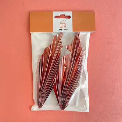 Paper palm leaf fan decorative cake topper 2 per pack Metallic Rose gold