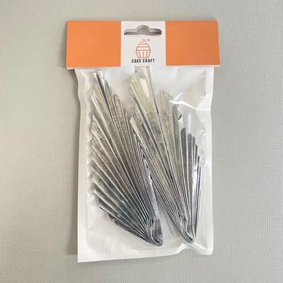 Paper palm leaf fan decorative cake topper 2 per pack Metallic Silver