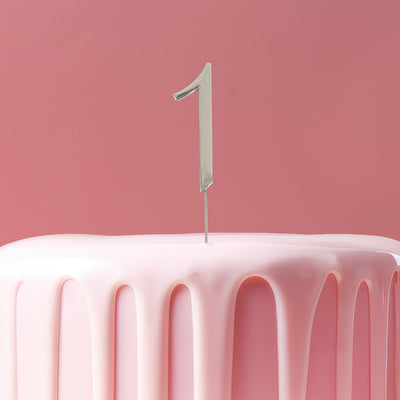 Silver metal numeral 1 cake topper pick