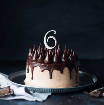 Silver metal numeral 6 cake topper pick