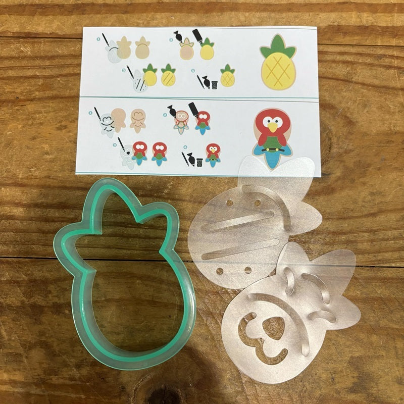 Pineapple or Parrot Cookie cutter with matching stencils