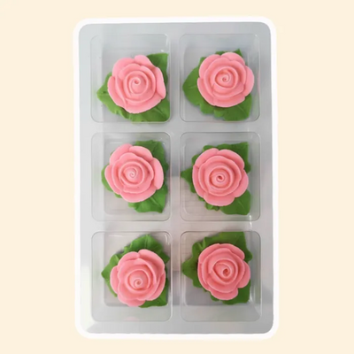Tiny rose icing flower with leaf pack of 6 Pink