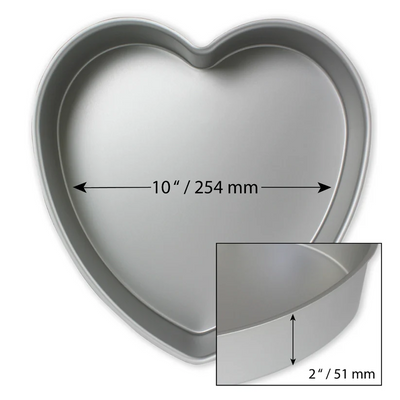 Heart pan with measurements for width and height