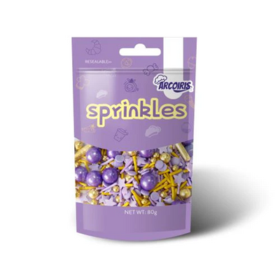 80g sprinkle medley by Arcoiris Gold & Purple Mix