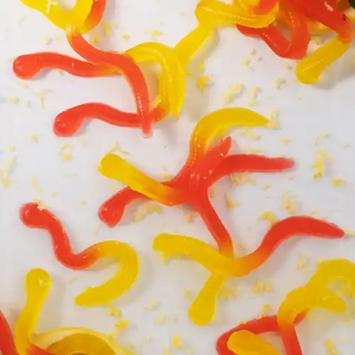 Gummy worm candy flavoured with tart & sour lorann flavouring