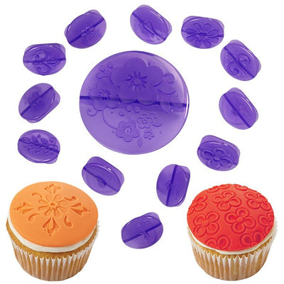WILTON 14 PIECE FLOWERS FONDANT CUPCAKE or cookie embosser press set