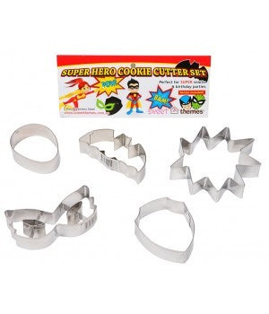 Super hero set 5 cookie cutters including speech bubble mask