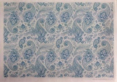 Wafer paper sheet Paisley Blue and White